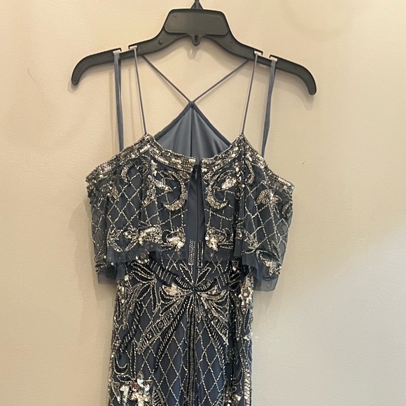 Brand new Aidan Mattox Womens Blue Beaded Off-The-Shoulder Evening Dress Gown - Picture 5 of 8